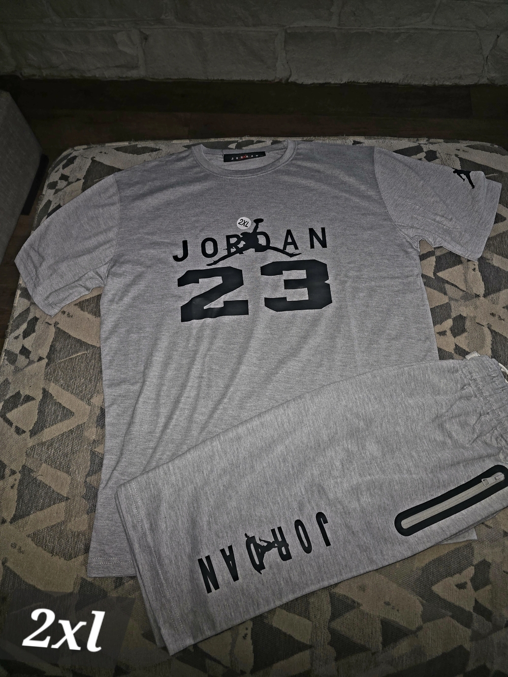 Jordan Men's Short Sleeve Tee and Joggers Set - Gray with Black Logo
